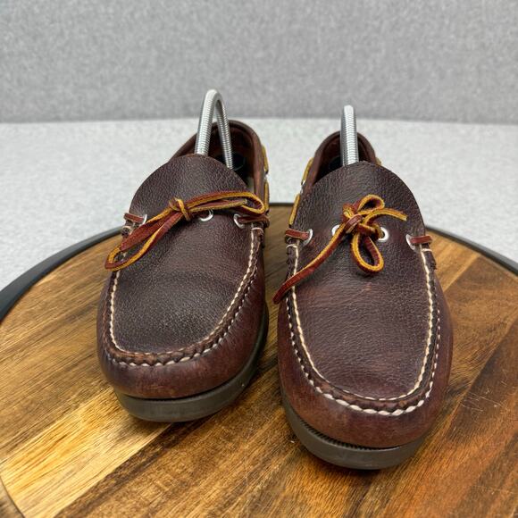 L.L. Bean Camp Mocs Boat Shoes Men's 9.5 EE WIDE Brown Leather Moccasins - Picture 2 of 8